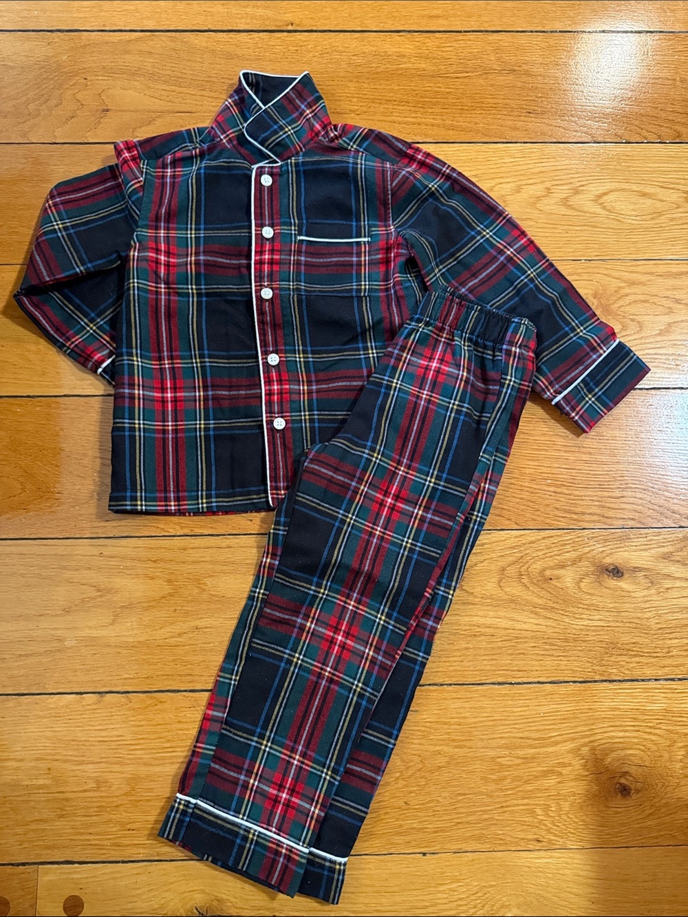 J. Crew Red, Navy & Green Plaid Kids Pajama Set